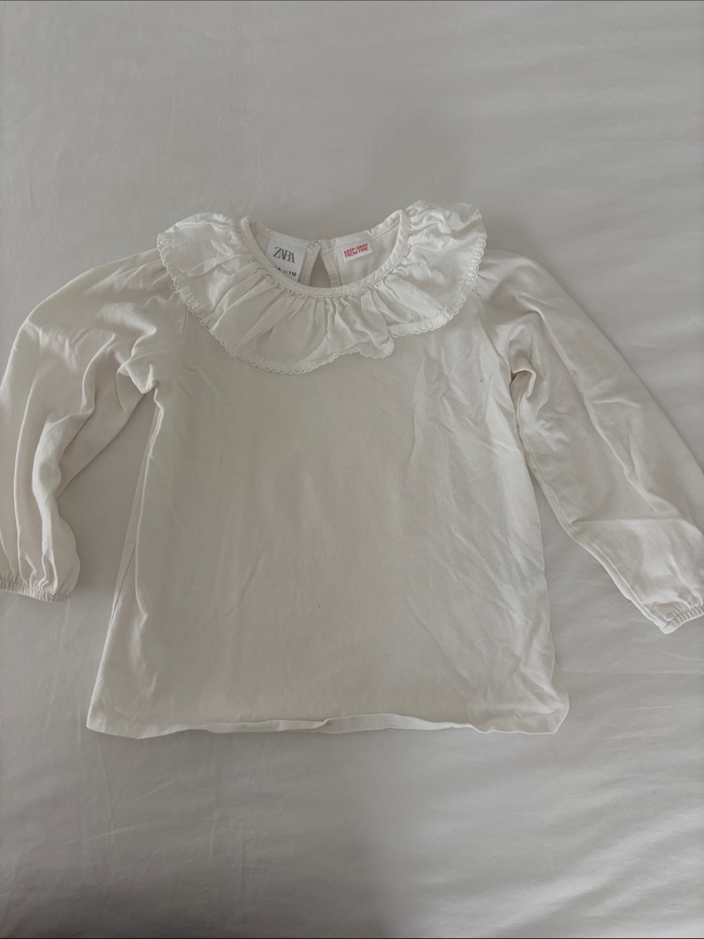 Zara Kids Cream Long-Sleeve Top with Ruffle Collar